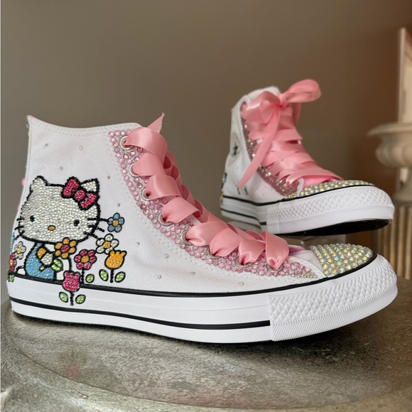 Converse Shoes - Converse - Hello Kitty White and Pink Bedazzled High-Top Sneakers